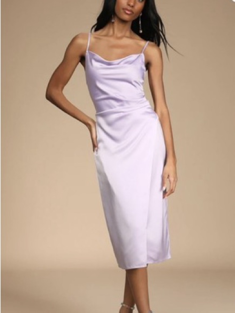 Lulus Lilac Satin Cowl Neck Midi Slip Dress Size Medium Wedding Guest